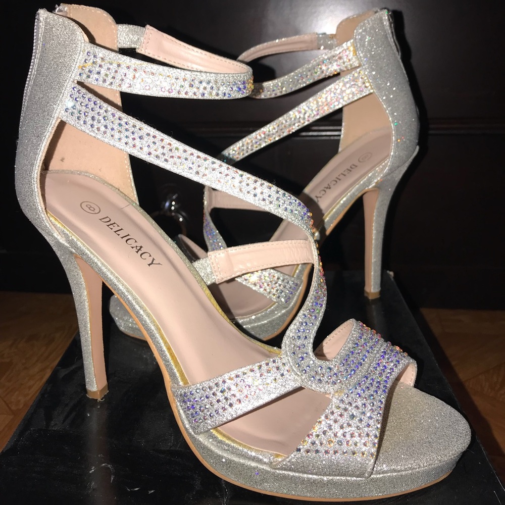 Silver glitter heels